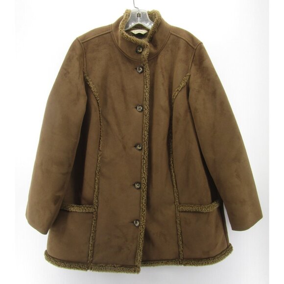 LL Bean Jacket 1X Plus Faux Suede Sherpa Lined Barn Chore Coat Cozy - Picture 1 of 11